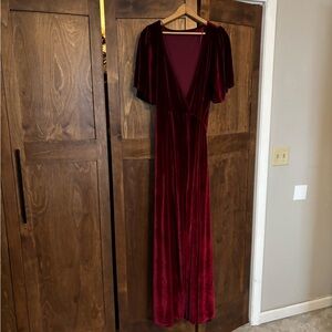 Baltic Born Wrap Flutter Sleeve Red Velvet Dress